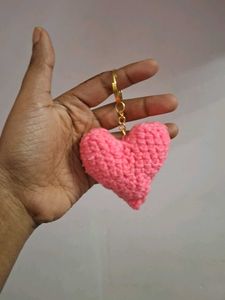Cute Pink Crochet Heart Keychain
