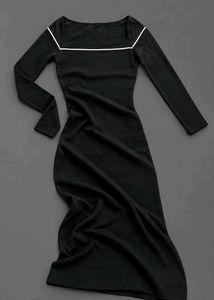BLACK BODYCON MIDI DRESS WITH WHITE CONTRAST