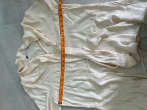 ZARA Soft Ivory Tie-Neck Sheer Blouse