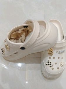 Cream Platform Crocs with Charms
