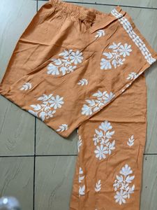 Elegant Peach Kurta with White Embroider