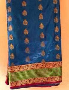🤩New Blue Silk Saree with Gold Zari