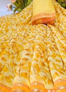 yellow colour Floral Print Saree