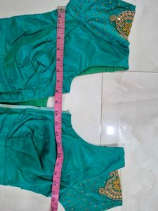 Designer Teal Blouse with Gold Embellishments