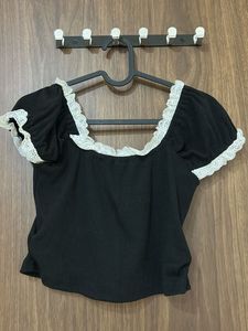 Black Lace Trim Crop Top
