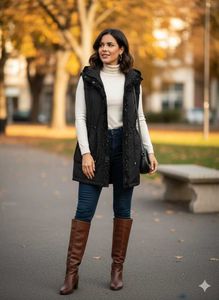 Stylish Black Quilted Vest with Hood