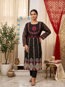Elegant Embroidered Black Kurta Set