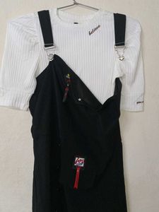 Chic Black Pinafore Dress with White Top