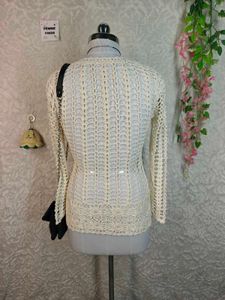 Cream Crochet Long Sleeve Top