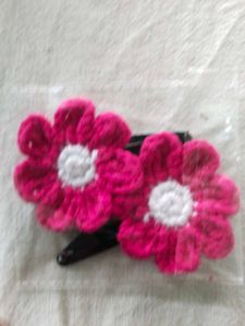 Crocheted Hair Bow &amp; Flower Clips Set