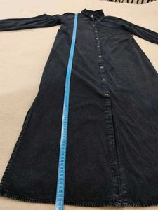 Black Acid Wash Denim Maxi Shirt Dres