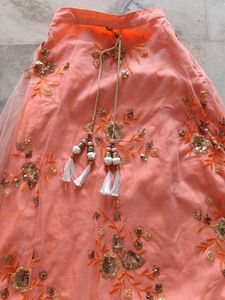 Exquisite Embellished White &amp; Peach Skirt Set