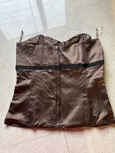 Satin Corset Top with Bow Detail
