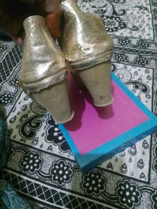 Gold Peep-Toe Heels