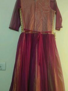 Elegant Ethnic Gown purple with golden lining