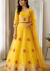 Vibrant Yellow Embroidered Lehenga Choli