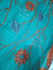 Sea Green Printed Saree With Unstitched Blouse