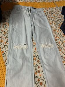 Light Wash Ripped Wide Leg Jeans