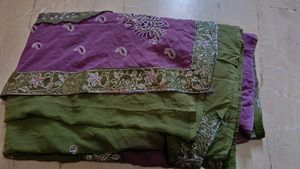 Embroidered green and purple Saree
