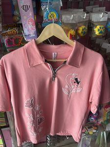 Cute Pink Crop Top with Floral Embroidery