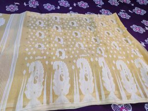 Light Yellow Kolka Design Jamdani Saree
