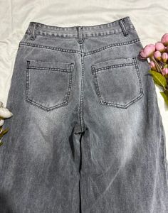 Grey Wide-Leg Denim Jeans