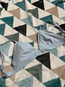 H&amp;M Light Blue Ribbed bikini Bra