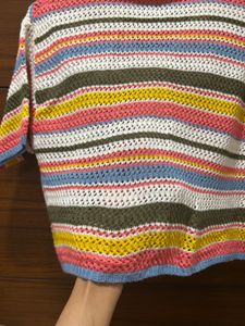 Colorful Striped Knit Collared Top