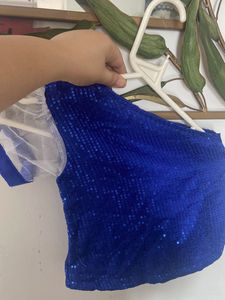 Blue Sequin One-Shoulder Top