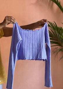 Lavender Ribbed Lettuce Trim Crop Top