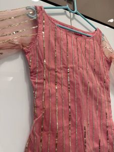 Pink Kurta with Gold Stripes