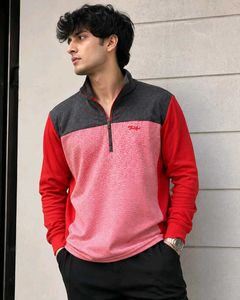 Men's Red & Grey Zip Pullover