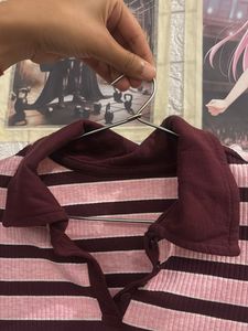 Striped Collared Crop Top