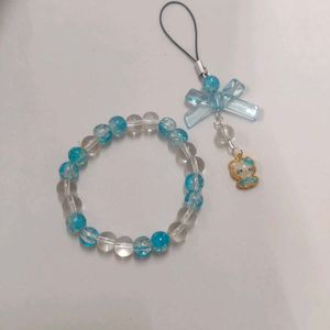 Blue Beaded Bracelet &amp; Charm