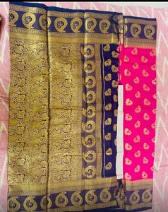 Beautiful Pink and Blue Silk Saree