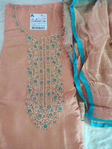 Unstitched Dress Material, Peach
