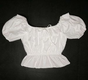 White Ruffled Off-Shoulder Peplum Top