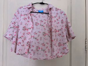 Pink Floral Button-Up Blouse