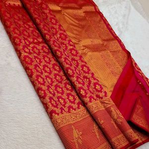 Red &amp; Gold Brocade Saree
