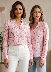 Pink Polka Dot Button-Up Shirt