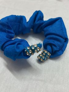 Blue Scrunchie with Embellishments