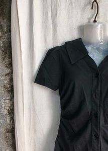 Chic Black Button-Up Shirt Dress