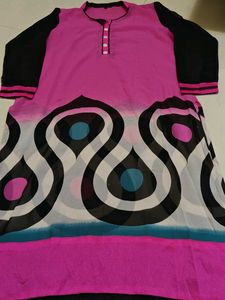 Vibrant Pink & Black Printed Kurti