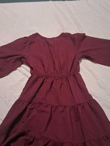 Maroon Tiered Button-Up Midi Dress