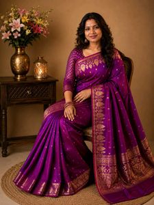 Vibrant Purple Silk Benarasi Saree with Gold Borde