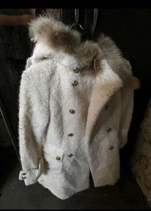 Cream Fuzzy Coat with Fur Hood