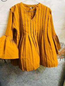 Elegant Mustard Pleated Blouse