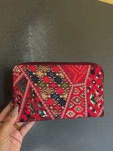 Boho Red Patterned Zip-Around Wallet