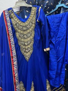 Royal Blue Embroidered net Anarkali set