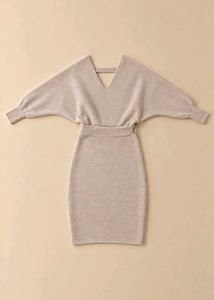 TAUPE WRAP DRESS WITH BATWING SLEEVES